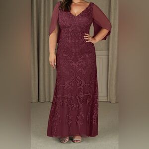 Cabernet- more burgundy mother of the bride lace gown. Very comfortable